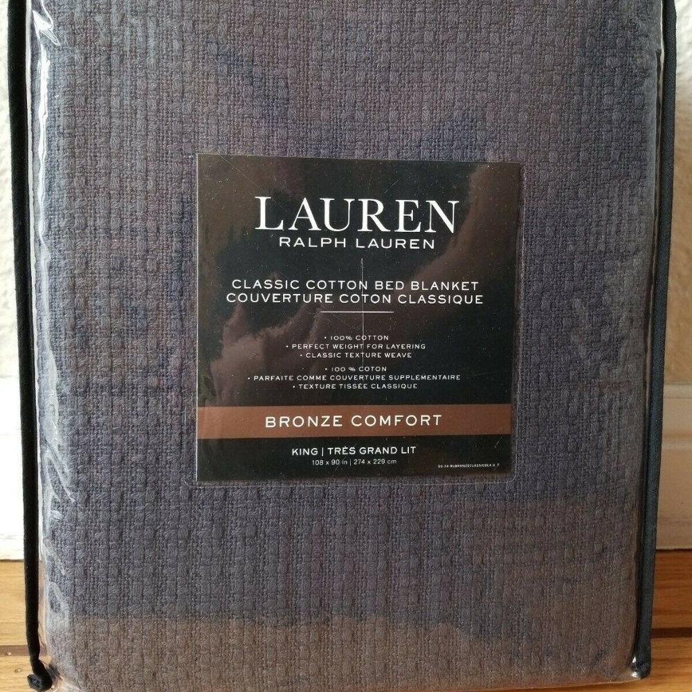 Ralph Lauren Classic Cotton KingBlanket(Dark Gray)